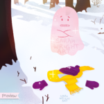 cute pink ghost on a cold winter morning